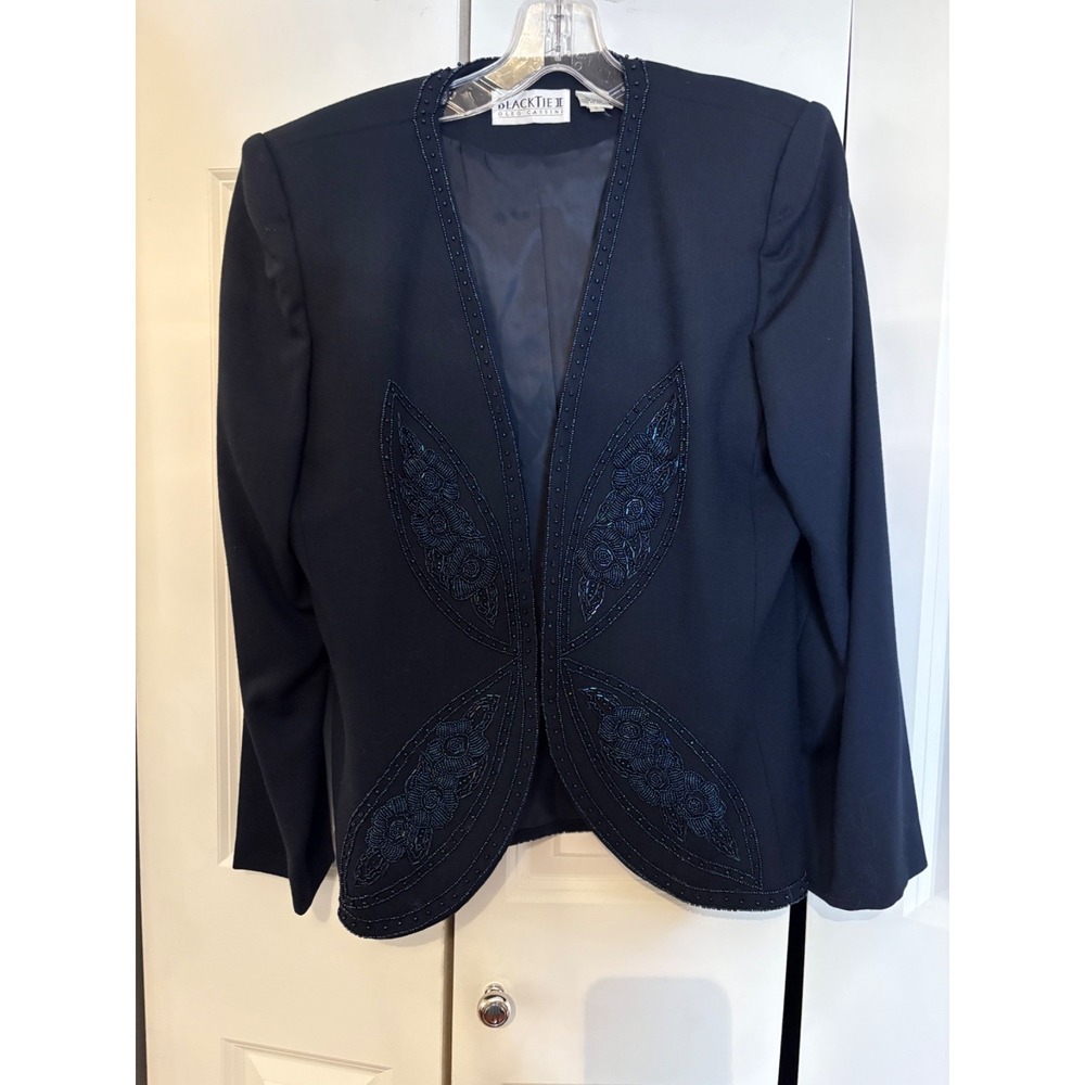 Black‎ Tie II by Oleg Cassini Beaded Butterfly Jacket – 100% Wool – Women's Size